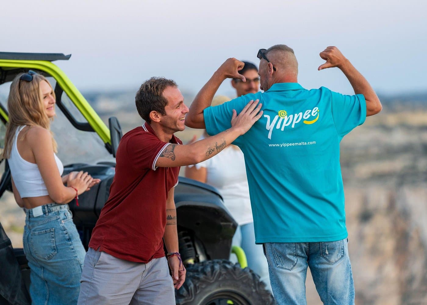 Guests on a Gozo 4x4 safari with coastal views.