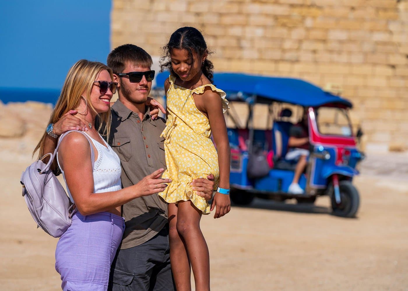 Guests on a Gozo tuk tuk tour with a multilingual guide.